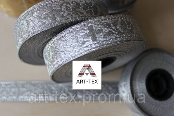 Тесьма церковна 2,5 см парча Світло-сірий